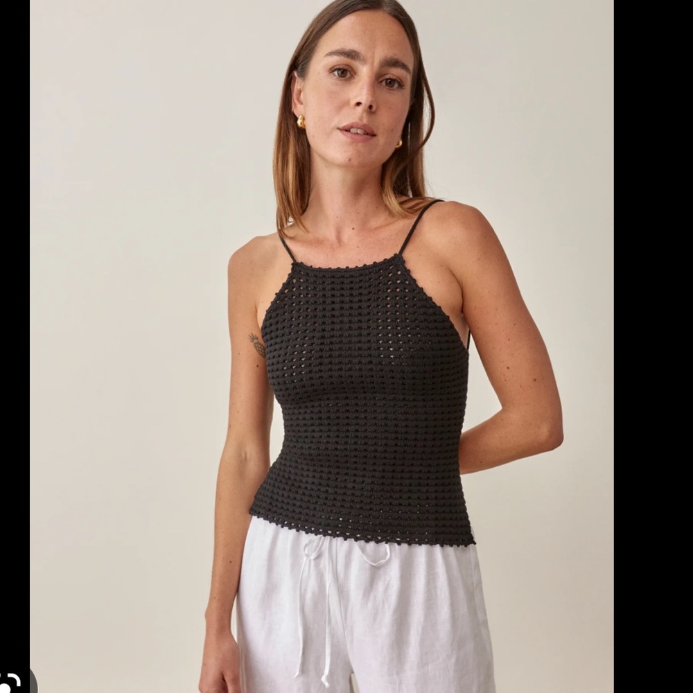 Reformation Dulce Open Knit Top in black. Size small.